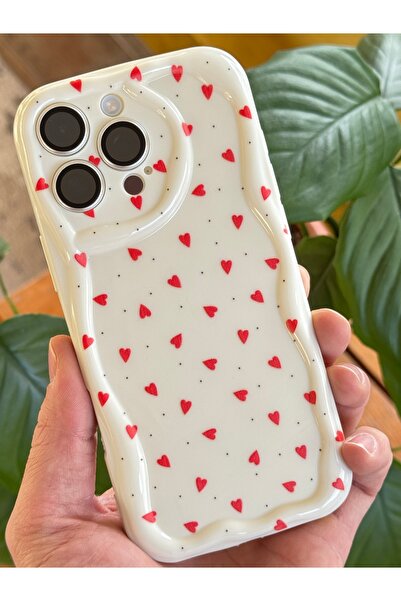 Fibaks Case for iPhone 13 Pro Max Wave Edge Red Heart Pattern Silicone Cover with Camera Protection