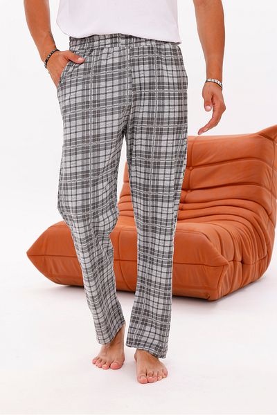 Pijamasoft Cotton Pocket Plaid Printed Stylish and Comfortable Summer Men's Pajama Bottoms with Elastic Waist Gray K. 12