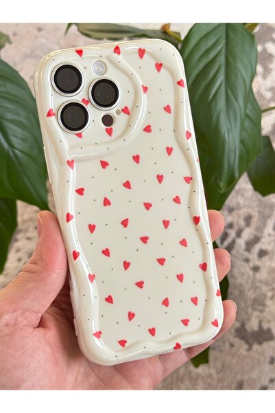 Fibaks Case for iPhone 13 Pro Silicone Cover with Wave Edge Red Heart Pattern with Camera Protection