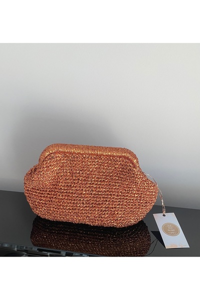 PeriStore Bakır Bronz Metalik Ip Örme Portföy Çanta Büyük Boy 28x22cm Astarlı