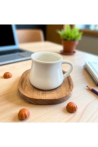 Noah Exclusive Set of 2 White Coffee Cups - Bamboo Plate