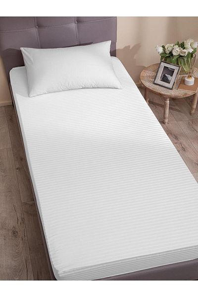 Karna Home Bed Sheet Stripe Satin Plain Elastic Single