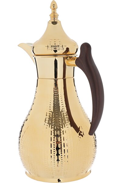 Alsaif Gallery Haila Golden Thermos Set, Engraved With A Wooden Hand, Two Pieces