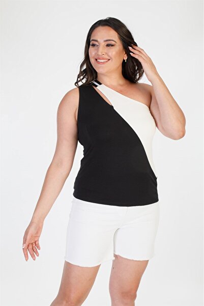 MYLİNE Tek Omuzlu Ribanalı Crop Top