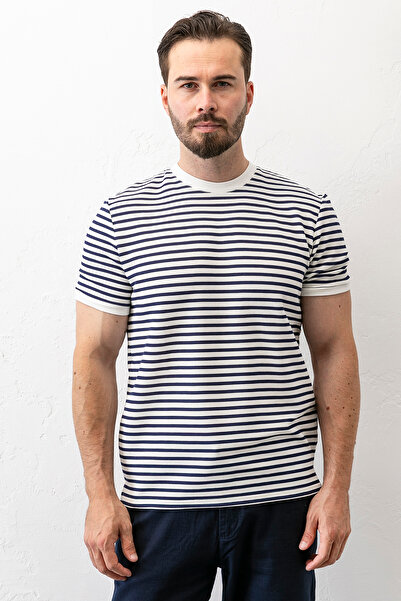 JB John Borners Tricou cu dungi cu mânecă scurtă pentru bărbați, albastru ble...