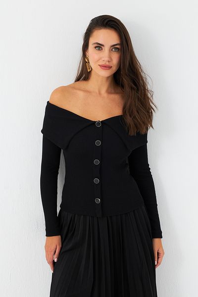 Cool & Sexy Γυναικεία μπλούζα καμιζόλα με μαύρα κουμπιά EY2985