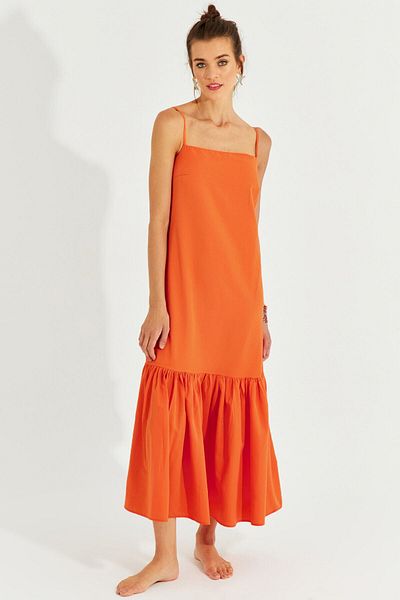 Cool & Sexy Rochie midi de damă portocalie cu bretele cu volan MEN2001