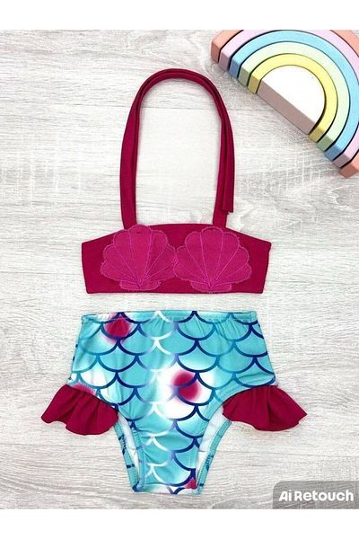 Yalçınoğlu Kids Girls' Mermaid Design Bikini Set I Two Piece Bikini Set – Girls' Beach Suit