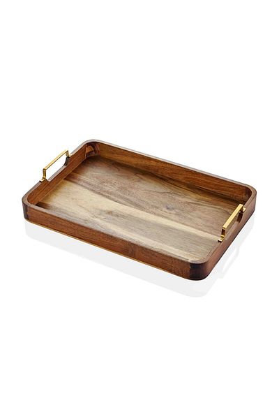 The Mia Natura Metal Arm Acacia Tray 45x30 cm