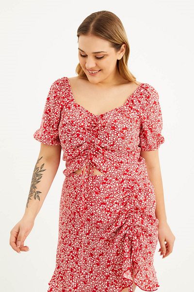 MYLİNE Square Neck Gathered Top