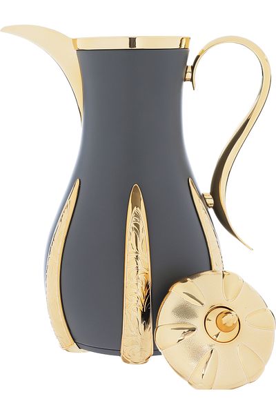 Alsaif Gallery Sana Dark Gray And Gold Thermos Set, 1 Liter, 2 Pieces