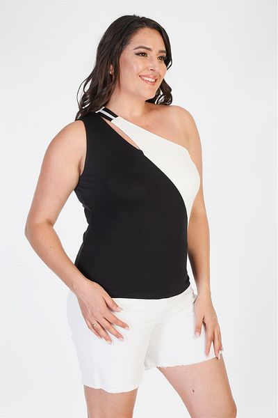 MYLİNE One Shoulder Ribbed Crop Top