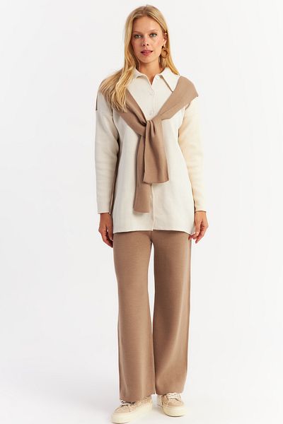 Cool & Sexy Camel Colored Women's Knitwear Cardigan and Bottom Set - Nuv20