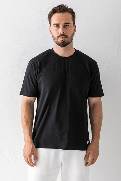 JB John Borners Tricou basic din bumbac cu guler rotund pentru bărbați, negru - 2271