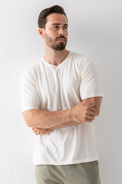 JB John Borners Ανδρικό μπλουζάκι Crew Neck Basic με απαλή υφή εκρού - 2924