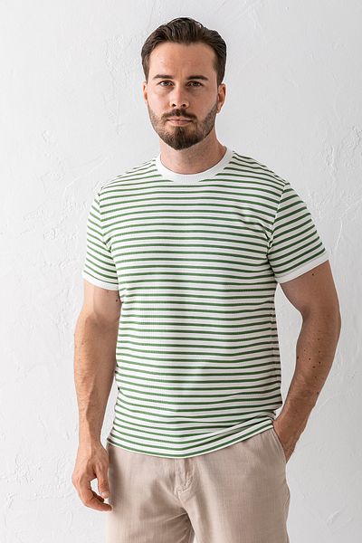JB John Borners Men's Crew Neck Short Sleeve Striped T-Shirt Green - 3004