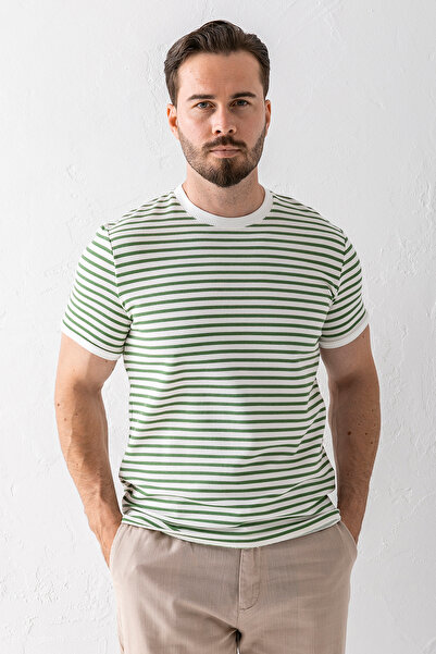 JB John Borners Ανδρικό μπλουζάκι με κοντό μανίκι με ριγέ πράσινο - 3004