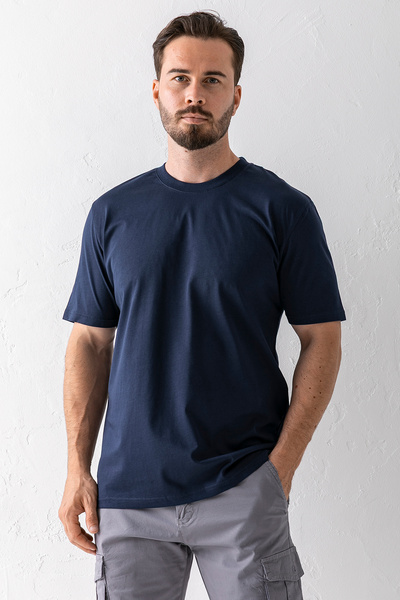 JB John Borners Tricou basic din bumbac cu guler rotund pentru bărbați, bleumarin - 2271
