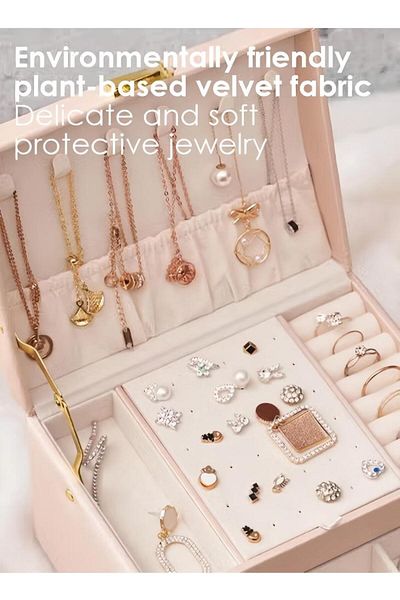 Generic Women's Jewelry Box Storage Box, Three-layer Jewelry Storage Box, Portable Jewelry Stand With Lock