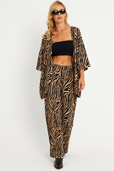 Cool & Sexy Női fekete - Fahéj mintás csavart alsó felső öltöny LON3004