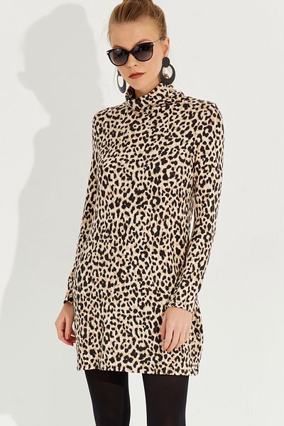 Cool & Sexy Γυναικείο Μίνι Φόρεμα Camel-Black Soft Leopard AYD253