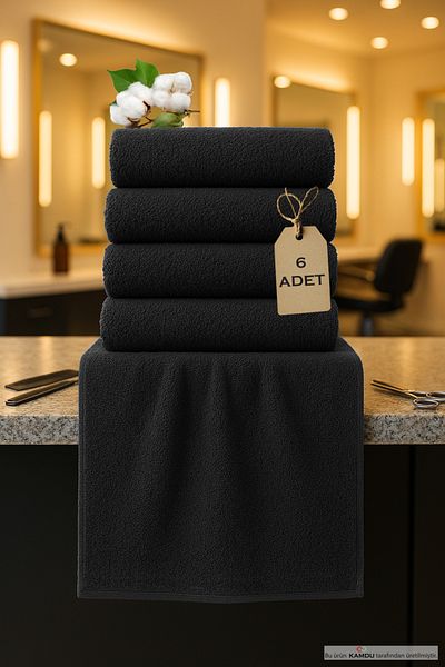 QURRY Set of 6 50X90Cm Cotton Training and Sports Towels - Barber and Hairdresser Model