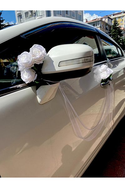 nuksoc 2 Pieces Pearl Detailed Ribbon Bridal Carriage Ornament Convoy Ornament Flower Not Included