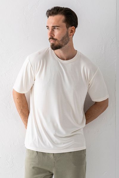 JB John Borners Men's Crew Neck Basic Soft Textured T-Shirt Ecru - 2924