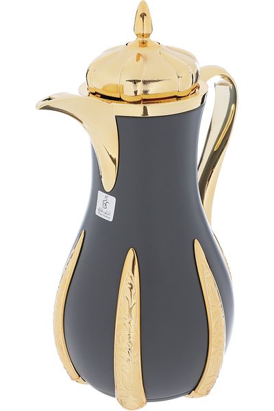 Alsaif Gallery Sana Dark Gray And Gold Thermos Set, 1 Liter, 2 Pieces