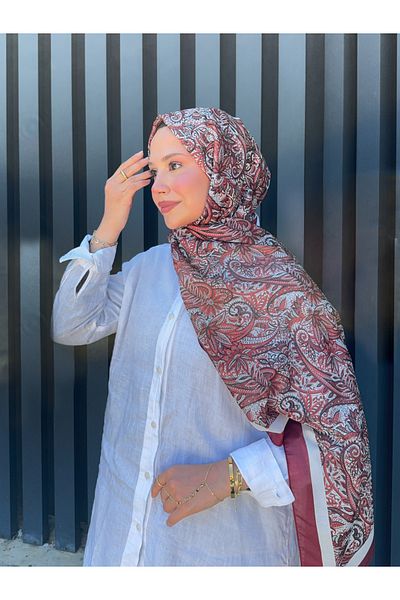 Mira İpek Retro Patterned Cotton Shawl Floral Pattern