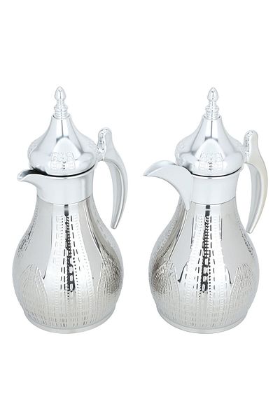 Alsaif Gallery Haila Engraved Silver Steel Thermos Set Of Two Pieces