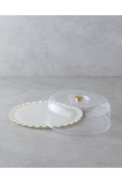 English Home Lustre Cake Stand with Glass Lid 36,5X17,5 cm Cream-Gold