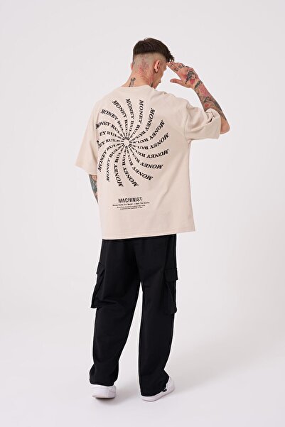 Machinist Ανδρικό μπλουζάκι με στάμπα Money Roles Oversize ανοιχτό μπεζ
