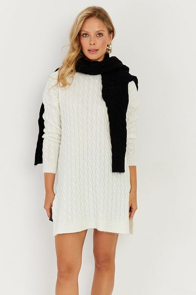 Cool & Sexy Women's Ecru Braided Knitwear Tunic KZ2505