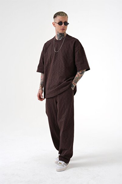 Machinist Ανδρικό μπλουζάκι Premium Candy Flaming Oversize καφέ