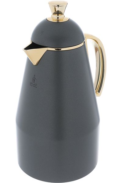 Alsaif Gallery Ruwayda Dark Gray Thermos Set With Golden Handle, Two Pieces