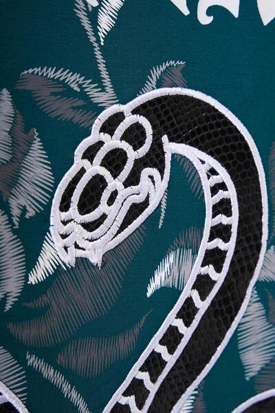 Machinist Ανδρικό μπλουζάκι Snake Aplique με στάμπα Oversize Petrol Green