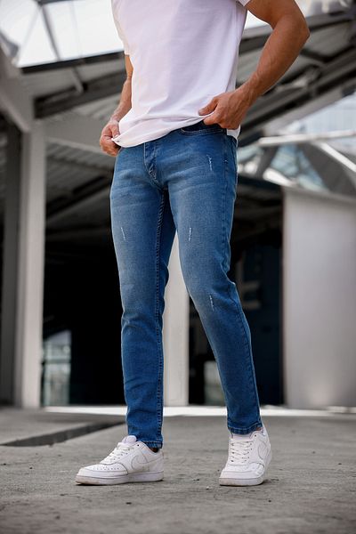 Newtime Ανδρικό τζιν Skinny Fit Medium Blue με Νύχια