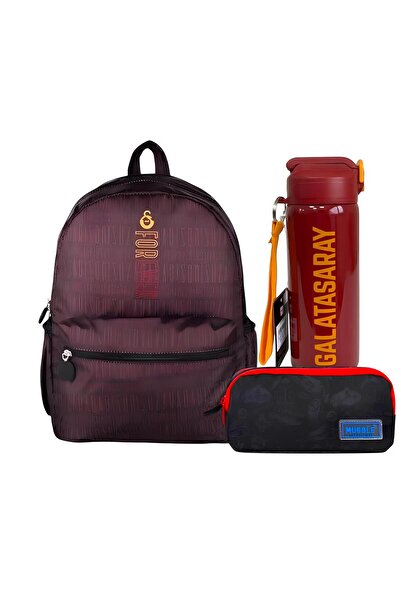 Galatasaray Lisanslı Okul Çantası , Çift Gözlü Kalemlik - Çift Katlı Çelik Termos Hediye