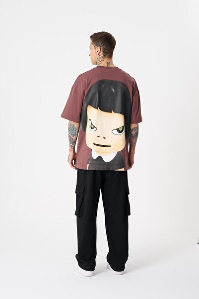 Machinist Men's Cosmic Light Printed Oversize Plum T-Shirt