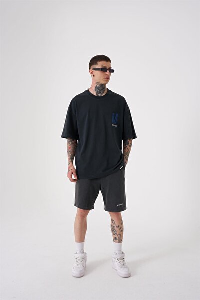 Machinist Ανδρικό μπλουζάκι Onenıne87 με στάμπα που πλένεται Oversize μαύρο-μπλε