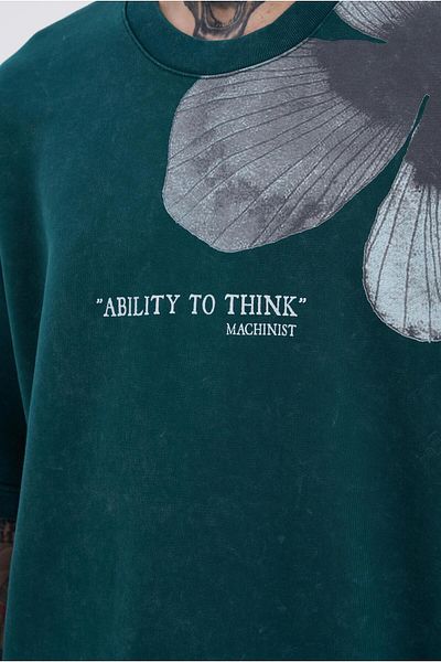 Machinist Ανδρικό μπλουζάκι Oversize Petrol Cloudy - Washed Flowers Printed