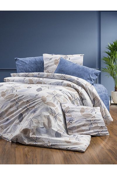 CANDAN ÇEYİZ Set cuvertură de pilota cu cearșaf dublu Azalea Blue 6 buc