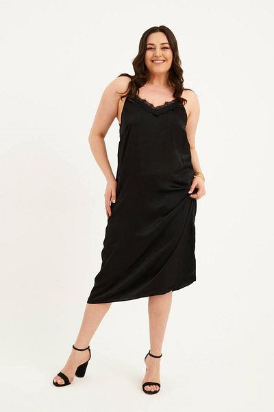MYLİNE Satin Lace Back Cross Midi Dress