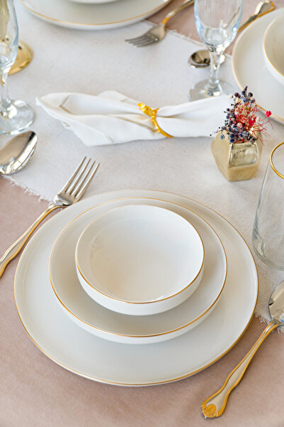 Heda Porselen Rüya Altın Yaldız 18 Parça 6 Kişilik Porselen Yemek Takımı Kırı...