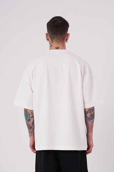 Machinist Men's Tired Eyes Embroidered Oversize Ecru T-Shirt