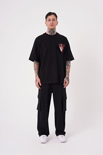 Machinist Ανδρικό μπλουζάκι με στάμπα λουλουδιών oversize μαύρο