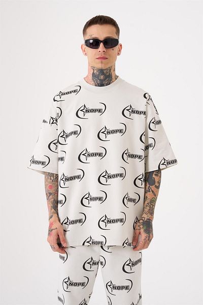 Machinist Ανδρικό μπλουζάκι Nope Printed Oversize ανοιχτό γκρι