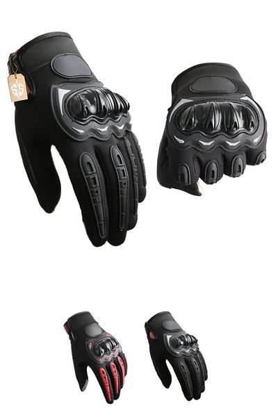 SINGLE SWORD Full Finger Hard Plastic Protected Phone Compatible 4Seasons Black Motorcycle & Bicycle Gloves