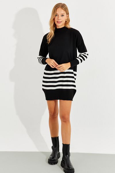Cool & Sexy Women's Black Knitwear Striped Tunic YV202